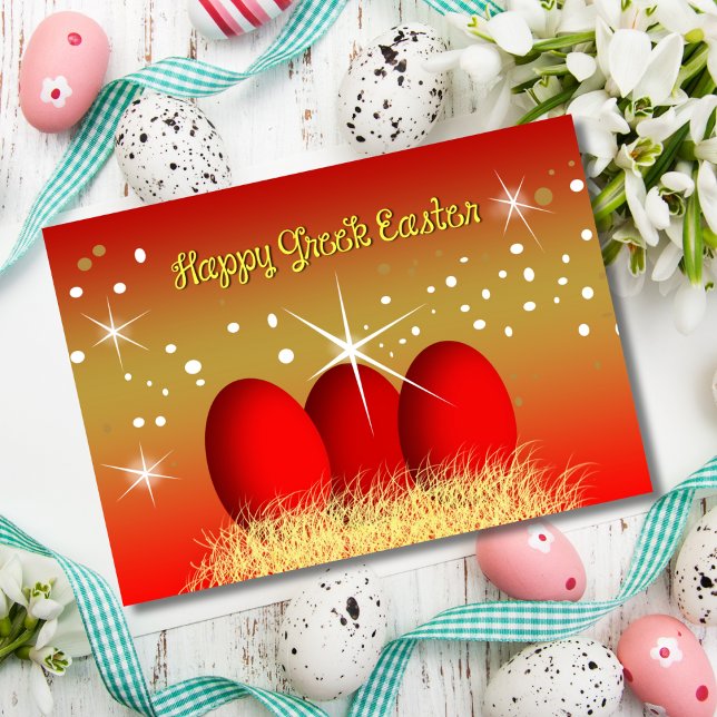 Cartes Pour Fêtes Annuelles Oeufs heureux de rouge de Pâques de Grec (Créateur téléchargé)