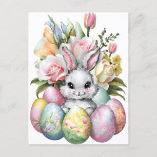 Cartes Pour Fêtes Annuelles OEufs mignons colorés lapins de Pâques avec fleurs