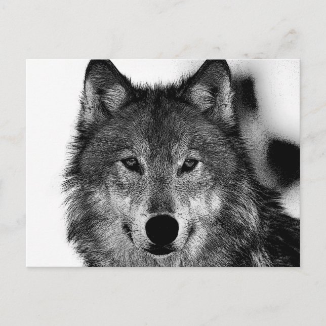 Cartes Pour Fêtes Annuelles Oeuvre de Loup noir et blanc (Devant)