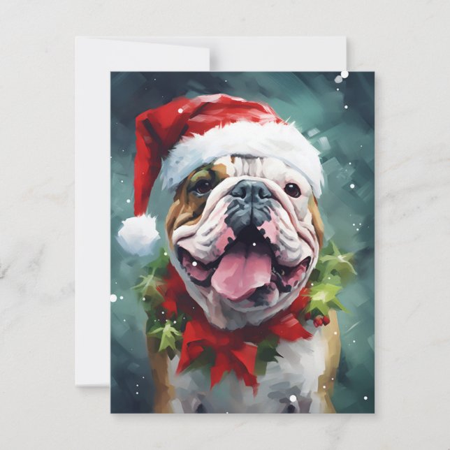 Cartes Pour Fêtes Annuelles OEuvre de peinture de Noël Bulldog (Devant)