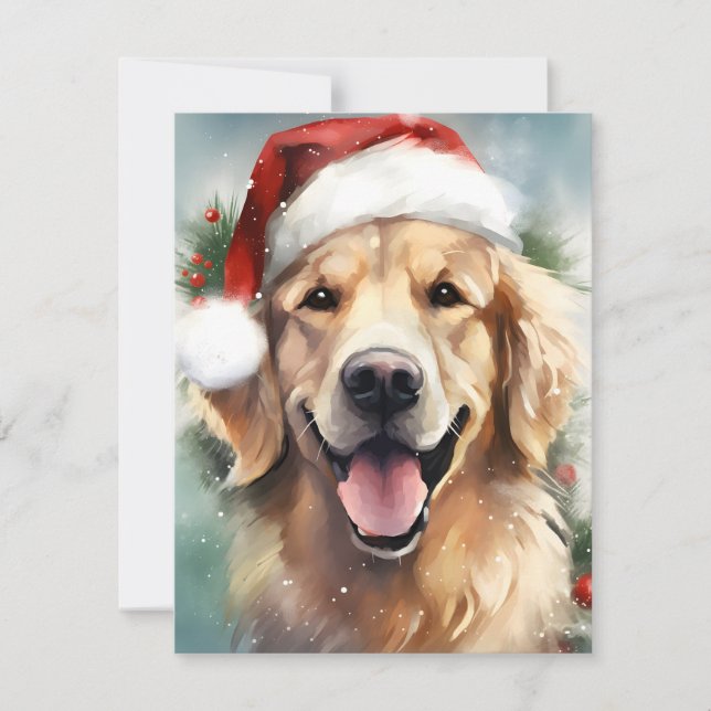 Cartes Pour Fêtes Annuelles OEuvre de peinture de Noël Golden Retriever (Devant)