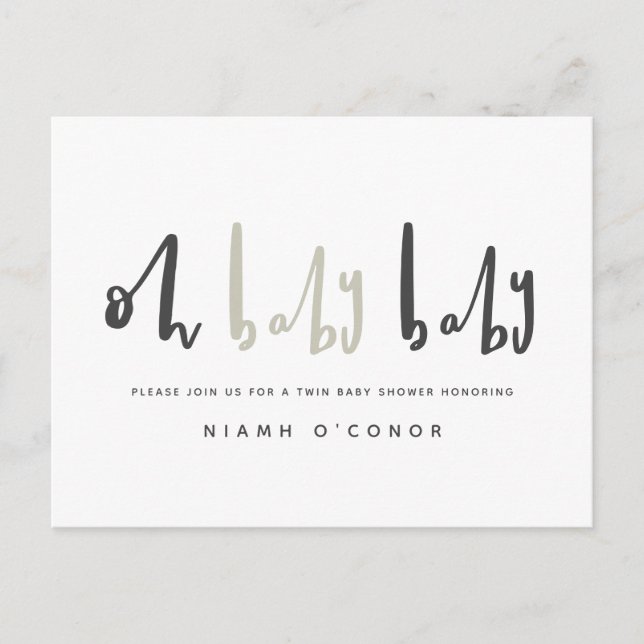 Cartes Pour Fêtes Annuelles Oh bébé baby shower moderne contemporain jumeau (Devant)