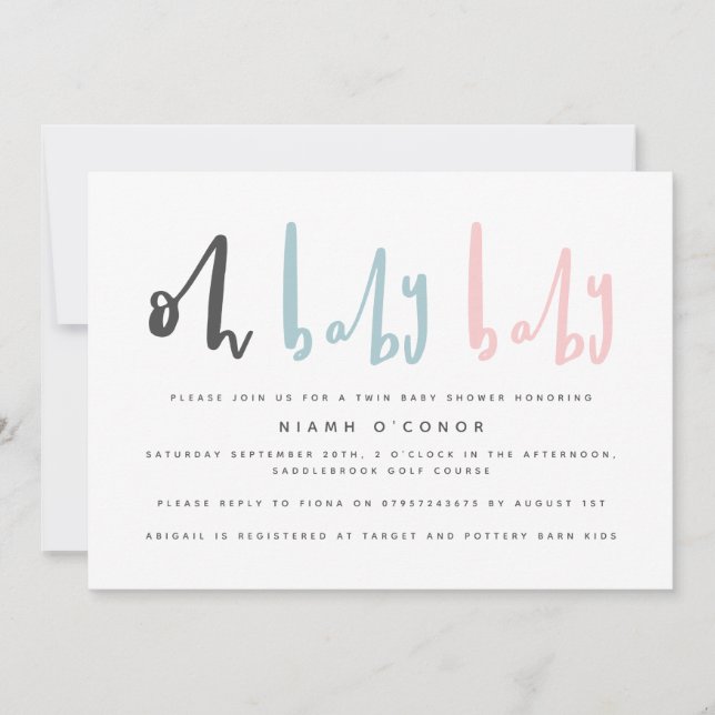 Cartes Pour Fêtes Annuelles Oh bébé baby shower moderne contemporain jumeau (Devant)