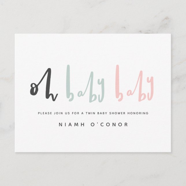Cartes Pour Fêtes Annuelles Oh bébé baby shower moderne contemporain jumeau (Devant)