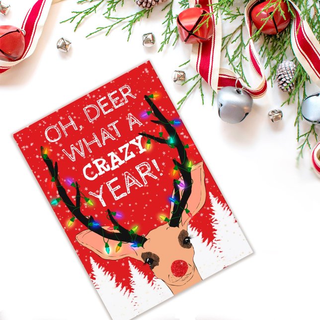 Cartes Pour Fêtes Annuelles Oh Deer Crazy Année Lumières de rennes Noël (Créateur téléchargé)