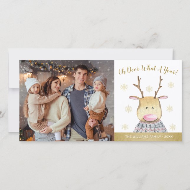 Cartes Pour Fêtes Annuelles Oh Deer Quel An Citer Photo Famille (Devant)
