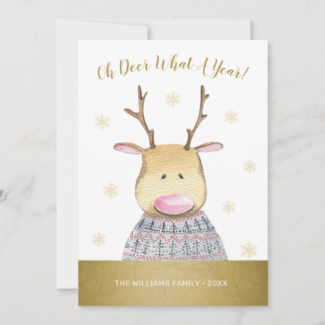 Cartes Pour Fêtes Annuelles Oh Deer Quel An Citer Photo Famille (Devant)