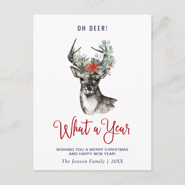 Cartes Pour Fêtes Annuelles Oh Deer Quelle année Joyeux voeux de Noël (Devant)