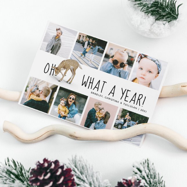 Cartes Pour Fêtes Annuelles 'Oh Deer, quelle année ! ' Photo Collage Noël (Créateur téléchargé)