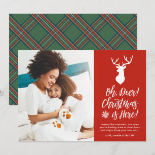 Cartes Pour Fêtes Annuelles Oh, Deer ! Une photo   Plaid vert