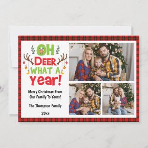 Cartes Pour Fêtes Annuelles Oh Deer What A Year 2024 3 Photos de Famille Noël