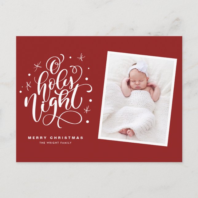 Cartes Pour Fêtes Annuelles Oh Holy Night Script Rouge First Christmas Photo (Devant)