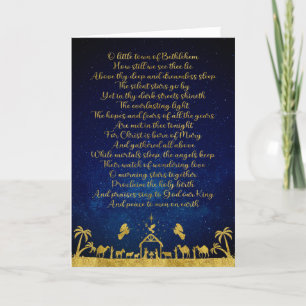 Cartes Pour Fêtes Annuelles Oh Little Town of Bethlehem Gold Nativité Carol