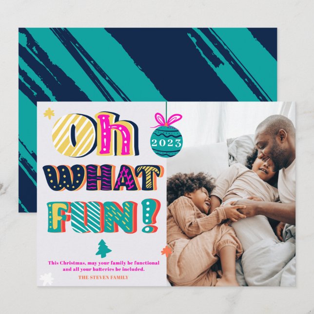 Cartes Pour Fêtes Annuelles Oh quel amusant caprice lettres photo Noël (Devant / Derrière)