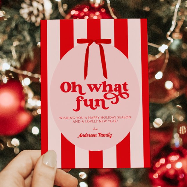 Cartes Pour Fêtes Annuelles Oh quel amusant rouge rose rétro (Créateur téléchargé)