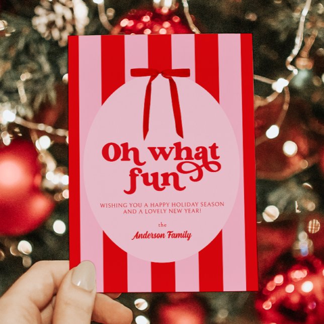 Cartes Pour Fêtes Annuelles Oh quel amusant rouge rose rétro (Créateur téléchargé)