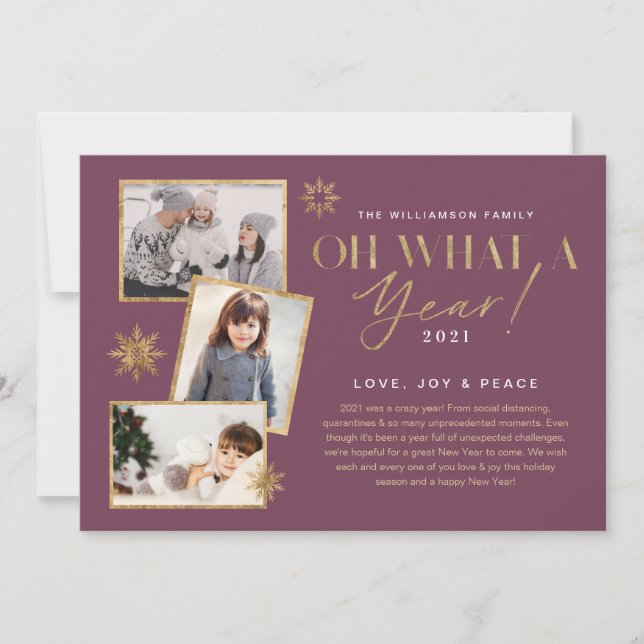 Cartes Pour Fêtes Annuelles Oh quelle année ! Année d'évaluation Gold & Plum 3 (Devant)