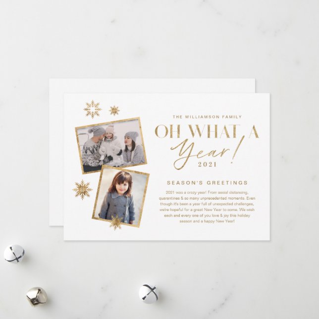 Cartes Pour Fêtes Annuelles Oh quelle année ! Année d'évaluation Gold White 2  (Devant/Arrière en situation)