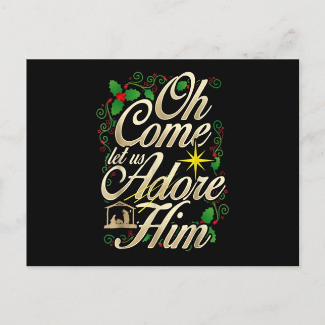Cartes Pour Fêtes Annuelles Oh venez adorons-Le Nativité Noël Religieux (Devant)