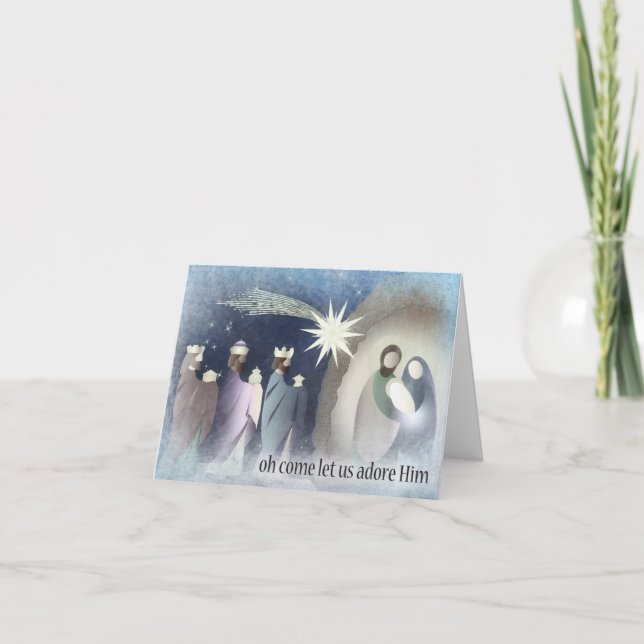 Cartes Pour Fêtes Annuelles Oh venez adorons-le, scène de nativité (Devant)