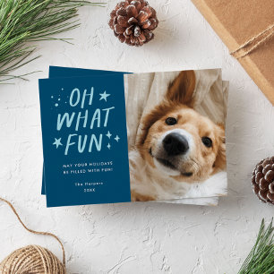Cartes Pour Fêtes Annuelles Oh What Fun Animaux Photo Christmas Blue