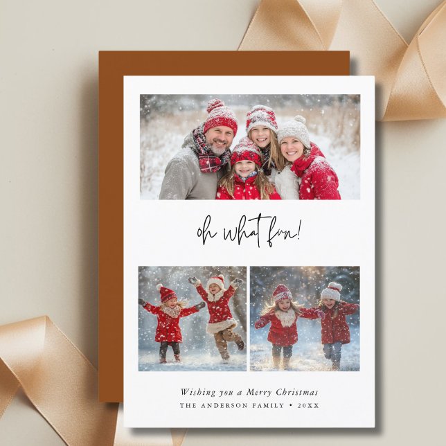 Cartes Pour Fêtes Annuelles Oh What Fun Christmas Family Baby Photo Brown (Créateur téléchargé)