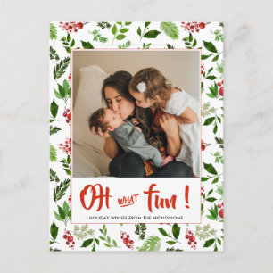 Cartes Pour Fêtes Annuelles Oh What Fun Script Feuilles de houx Photo de bai