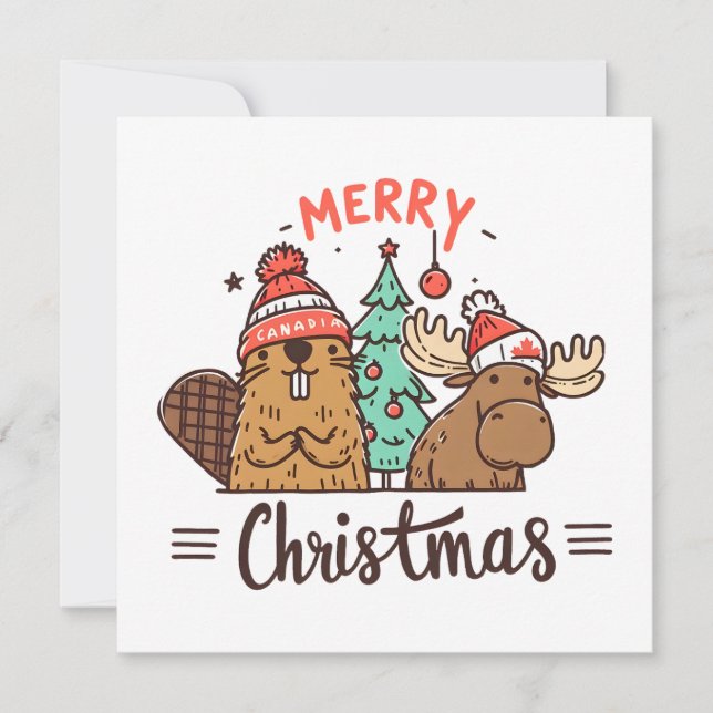Cartes Pour Fêtes Annuelles Oie de Noël et castor Canada (Devant)