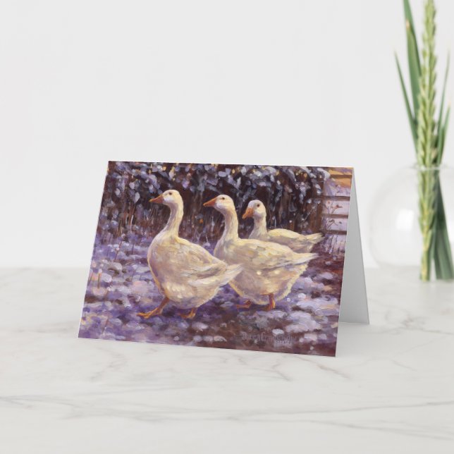 Cartes Pour Fêtes Annuelles Oies en Neige (Devant)