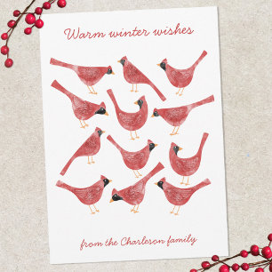 Cartes Pour Fêtes Annuelles Oiseau Cardinal Festif Aquarelle Personnalisé