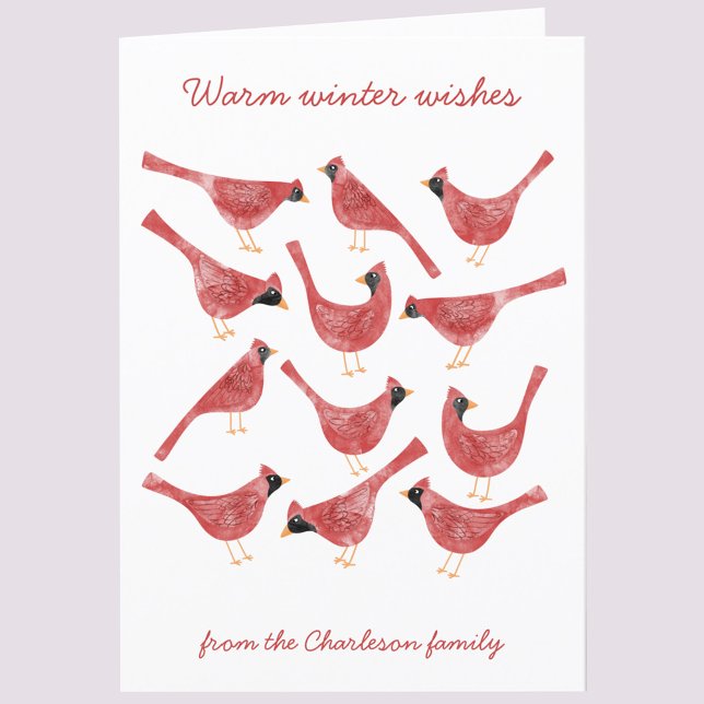 Cartes Pour Fêtes Annuelles Oiseau Cardinal Festif Aquarelle Personnalisé (Fun Cardinal bird red and white watercolor art personalized custom text holiday card)