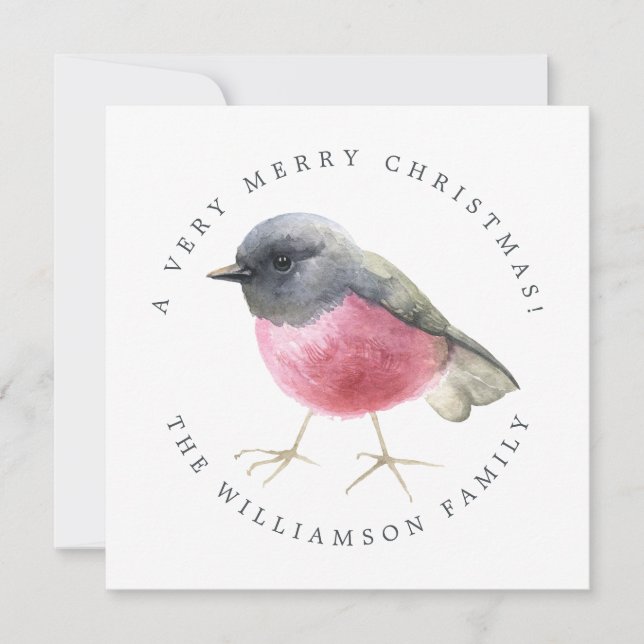 Cartes Pour Fêtes Annuelles Oiseau d'aquarelle de Noël moderne (Devant)