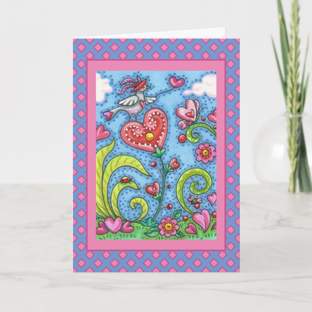 CARTES POUR FÊTES ANNUELLES OISEAU D'ART FOLK, VALENTINE HEARTS GARDEN (Devant)