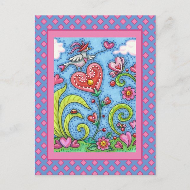 CARTES POUR FÊTES ANNUELLES OISEAU D'ART FOLK WHIMSICAL, VALENTINE HEARDEN GAR (Devant)