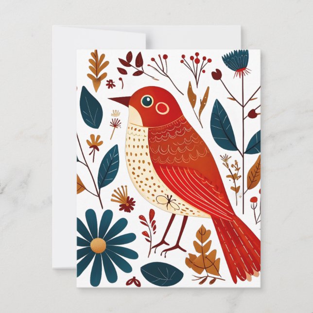 Cartes Pour Fêtes Annuelles Oiseau d'art populaire (Devant)