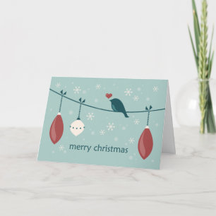 Cartes Pour Fêtes Annuelles Oiseau de neige de Noël aux ornements