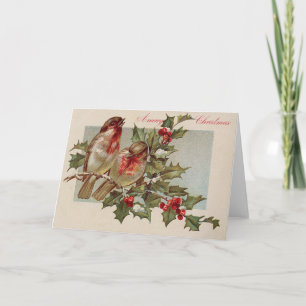 Cartes Pour Fêtes Annuelles Oiseau de Noël Songbird Holly Snow