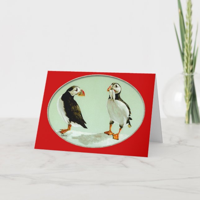 Cartes Pour Fêtes Annuelles Oiseau de Puffin Dons d'Art Comique (Devant)