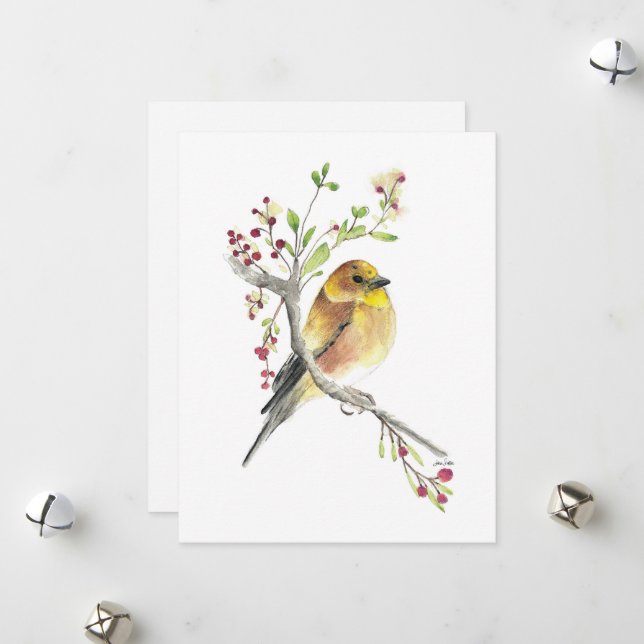 Cartes Pour Fêtes Annuelles Oiseau Goldfinch américain (Devant/Arrière en situation)