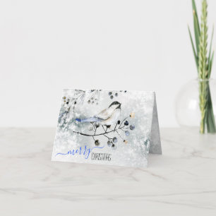 Cartes Pour Fêtes Annuelles Oiseau Sur Branche Neige Avec Berries Joyeux Noël