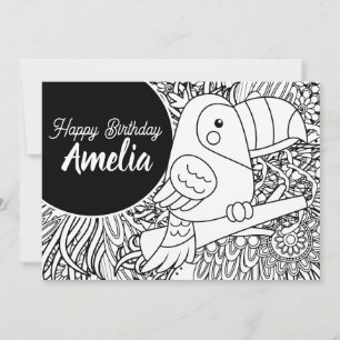 Cartes Pour Fêtes Annuelles Oiseau tropical Toucan Anniversaire Coloration flo