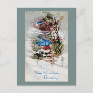 Cartes Pour Fêtes Annuelles Oiseaux bleus dans Noël de cru d'hiver