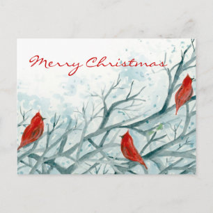 Cartes Pour Fêtes Annuelles Oiseaux cardinaux rouges Arbres d'hiver Joyeux Noë