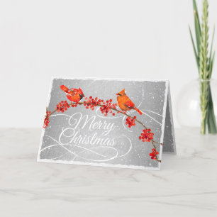 Cartes Pour Fêtes Annuelles Oiseaux cardinaux rouges de Noël Faux Argent