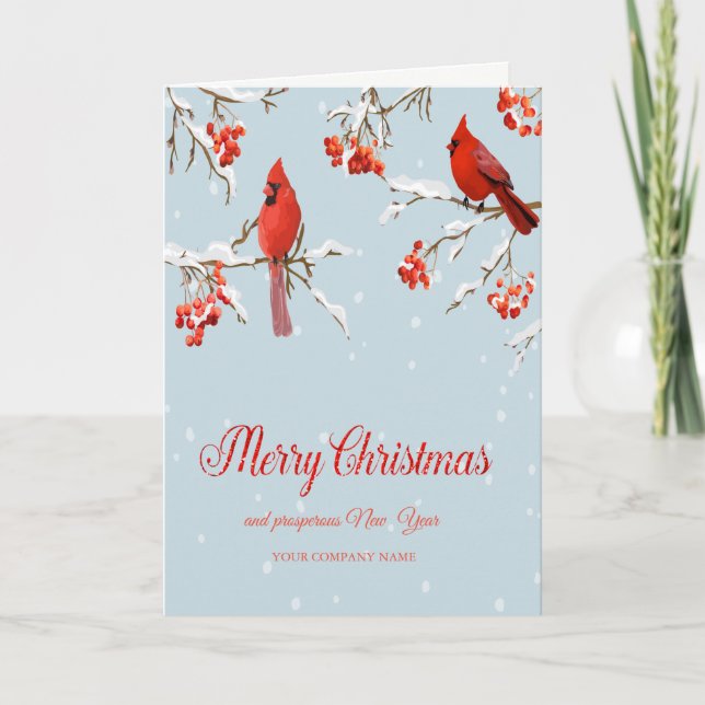 Cartes Pour Fêtes Annuelles Oiseaux cardinaux rouges Noël de neige (Devant)