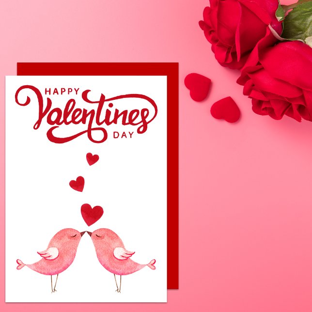 Cartes Pour Fêtes Annuelles Oiseaux Coeurs rouges Romantique Joyeux Jour des V (Créateur téléchargé)