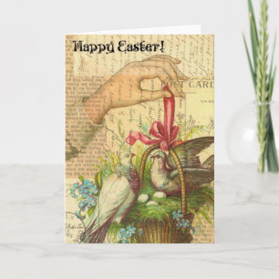 Cartes Pour Fêtes Annuelles Oiseaux dans un panier, Pâques
