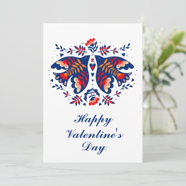 Cartes Pour Fêtes Annuelles Oiseaux de l'amour Art populaire scandinave Saint- (Debout devant)