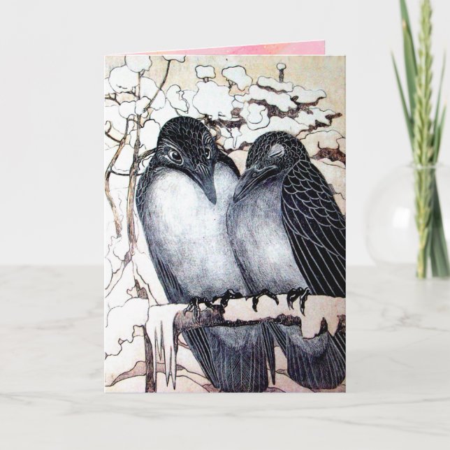 Cartes Pour Fêtes Annuelles OISEAUX DE L'AMOUR D'HIVER DANS LA NEIGE Saint-Val (Devant)