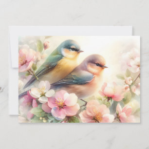Cartes Pour Fêtes Annuelles Oiseaux de l'amour doux pastel de printemps Fleurs